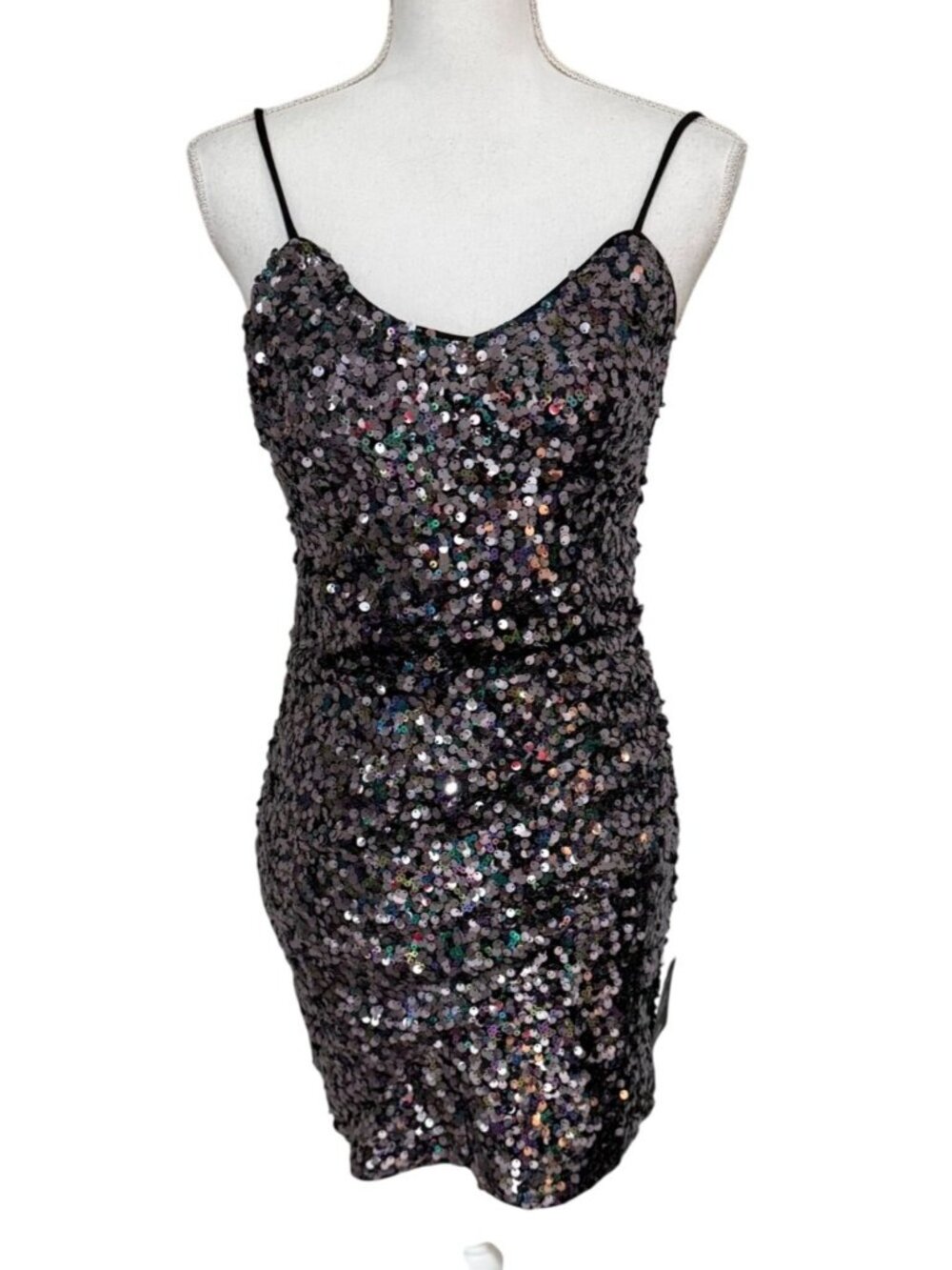 New Lulus Dress New Size Small Black Sequin Mini Dress Sleeveless Gathered Waist